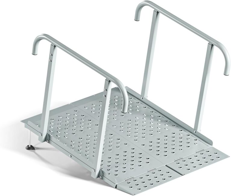 Portable Wheelchair Ramp with Handrails, Carbon Steel Handicap Ramp for Home Steps, Stairs, Porches, Folding Threshold Ramp for 3-10" Rise, Non-Slip Surface & Safety Rails, 770 lb Capacity