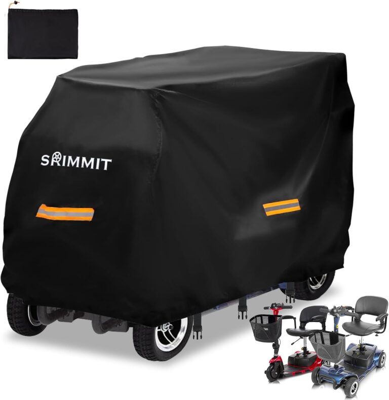 Upgraded Mobility Scooter Storage Cover,SRIMMIT Heavy Duty 420D Oxford Fabric Electric Scooter Cover, Waterproof,Anti-UV,Durable with Waterproof Strip,Reflective Strips,3 Buckles(L49"x 23"x 39"）