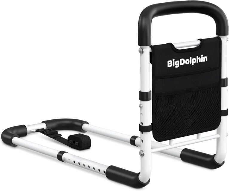Bed Rails for Elderly Adults - ASTM Approved Adjustable Bed Cane with Non-Slip Ergonomic Handle & Storage Pocket, Bed Railings for Seniors Hold up to 350 LBS, Tool-Free
