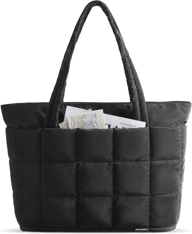 BAGSMART Expandable Tote Bag for Women, Puffer Work Tote Handbag, Quilted Carry On Bag for Travel Gym
