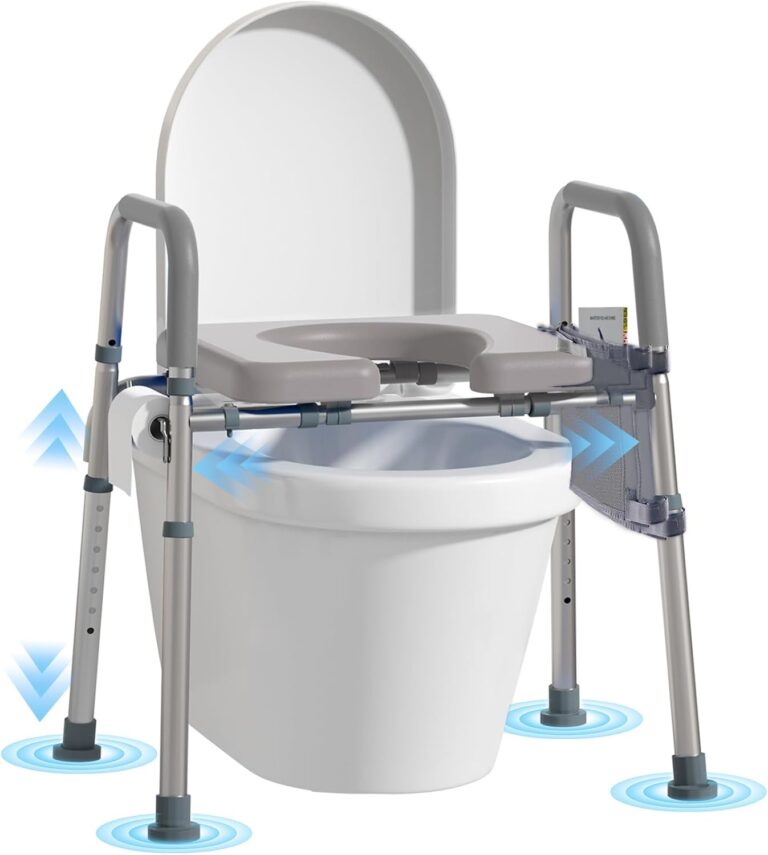 WHLICKS 500lbs Raised Toilet Seat with Handles – Adjustable Width Elevated Seat, Cozy Padded Toilet Seat Risers for Seniors, Handicap & Disabled, Fits All Toilets, Gray
