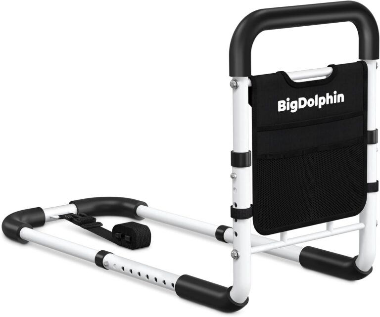 Bed Rails for Elderly Adults Safety - ASTM Approved Adjustable Bed Cane with Non-Slip Ergonomic Handle & Storage Pocket, Bed Railings for Seniors Support 350 LBS, Tool-Free