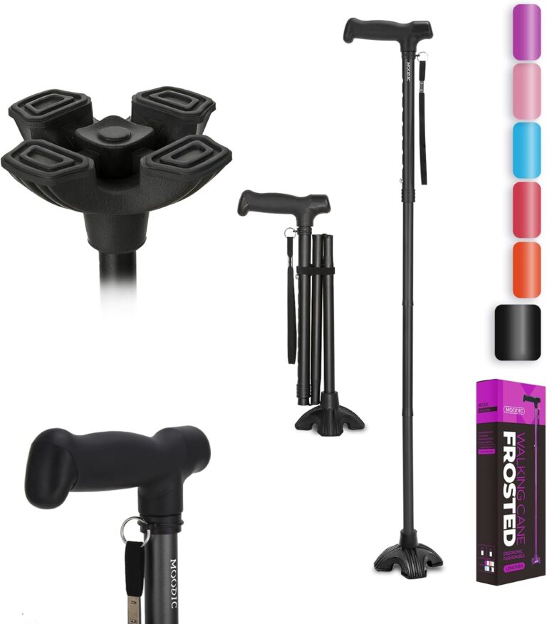 Tall Men's Walking Cane,1.43 lb, 15.75" Folded,Over 5'9",Black | 42.52" Extended.No Stooping,Free Standing,Longer Thicker Grip,Stable Base,Foldable, Adjustable Height, 300 lbs Capacity