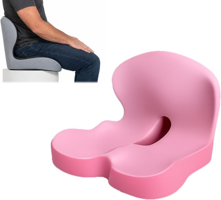 Orthopedic Seat Cushion – L-Shaped Lumbar Support Memory Foam Comfort for Long Sitting, Ergonomic Support for Office Chair, Wheelchair, Car & Travel (1, Pink)