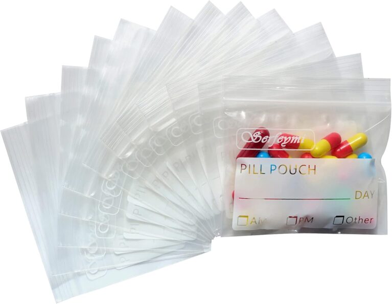 Serfeymi Pill Bags for Travel Pill Pouch Organizer Pack of 120 BPA Free 3 x 2.75 inch Reusable Pill Pouches for Medicine with Write on Label & Zipper Seal Waterproof AM PM Pill Baggies for Supplements