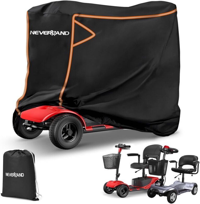 NEVERLAND Mobility Scooter Cover Waterproof - Heavy Duty 420D Electric Scooter Storage Cover Fit up to 49 inch 3 or 4 Wheel Mobility Scooters from Dust Rain Sun-Reflective Strips, Buckles, Storage Bag