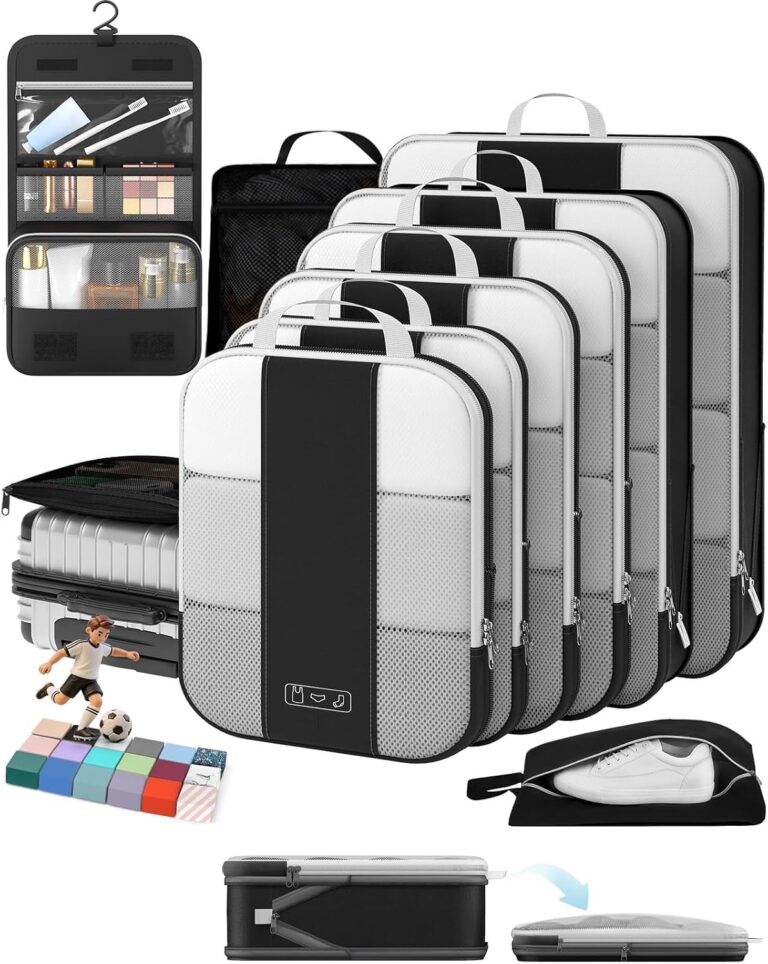 OlarHike 10-Pack Compression Packing Cubes for Travel Essentials,Compressible Expandable Packing Cubes for Suitcase,Luggage Garment Bags for Travel,Handy Helper for Organizing Clothes(Black)