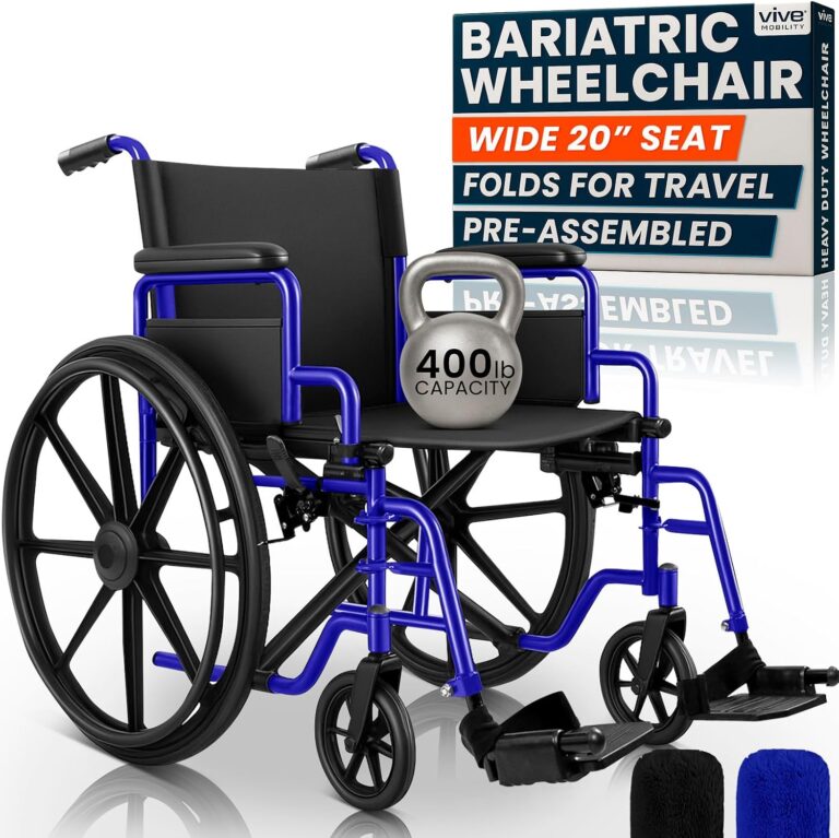 Vive Bariatric Wheelchair for Adults (Supports 400 lbs) - Extra Wide 20" Seat, Foldable, Heavy Duty, Manual & Transport Wheel Chair - Portable Senior Drive Travel Scooter for Transfers - Steel Frame