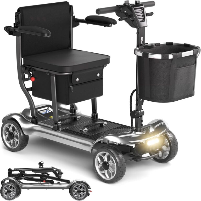 Foldable Mobility Scooter for Adults&Seniors - 43lb Lightweight Portable Motorized Scooters Airport Approved, 4 Wheel Travel Mobility Scooter w/Removable Battery, Dual Basket, 300lb Capacity, Silver