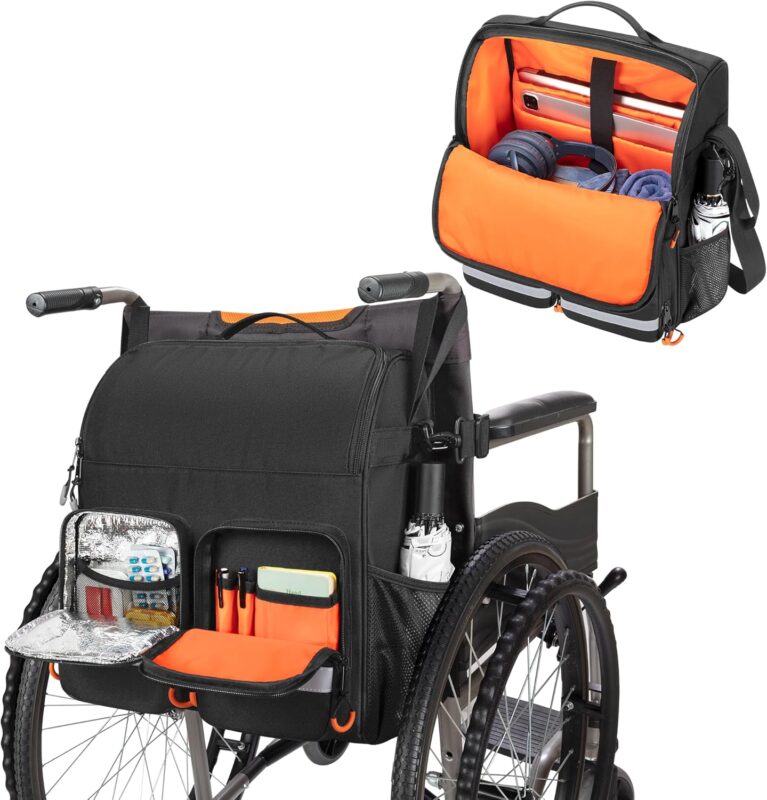 samdew Large Wheelchair Bag to Hang on Back, Wheelchair Accessories Backpack for Adult & Senior, Wheelchair Pouch with Medicine Storage Insulation Pocket & Shoulder Strap, Bag Only