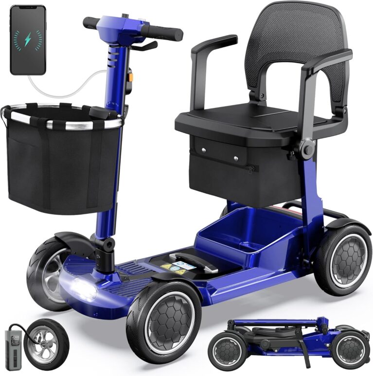Lightweight Mobility Scooter for Seniors & Adults - Airline & Cruise Approved, 45lb Portable Motorized Scooters with Removable Battery for 12.4 Miles Range, Pneumatic Tires, 330lb Capacity, Blue
