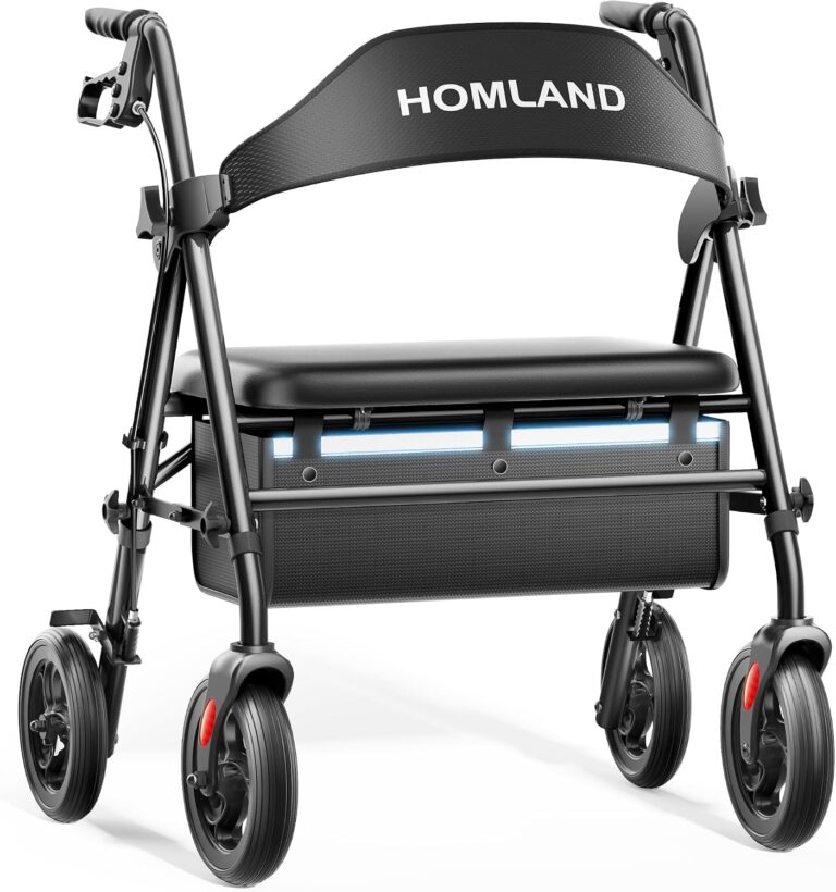 HOMLAND Bariatric Walkers for Seniors, 500lb Heavy Duty Rollator Walker, 19.7" Extra Wide Padded Seat, 8" All Terrain Foldable Rolling Walker with Dual-Height Adjustable