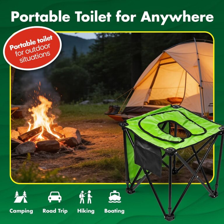 TravelJohn Foldable Commode Chair – Portable Toilet with 2-in-1 Commode & Seat – Lightweight Steel Frame & Padded Cushion – Foldable Toilet with Carry Bag for Emergency Use – Supports up to 225 lbs | camping-sanitation-supplies