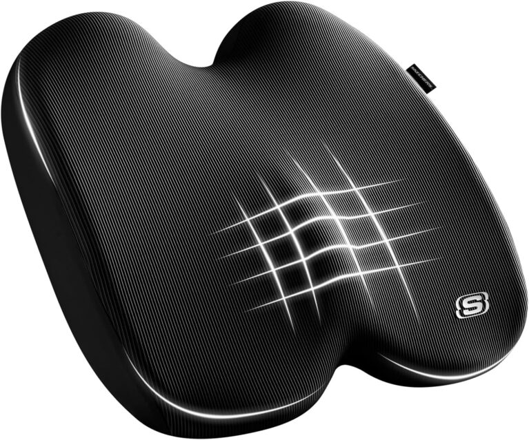 Skechers Seat Cushion, Ergonomic Memory Foam Cushion for Long Sitting Hours on Office & Home Chair, Car Seat Cushion for Sciatica, Coccyx Cushion,Black