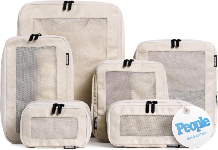 Aerotrunk Compression Packing Cubes for Travel - Luggage Organizer Bags - Double Zipper Packing Cubes for Suitcases (6-Pack, Beige)