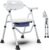 VOCIC Folding Shower Chair for Inside Shower, Lab-Tested 300lbs Heavy Duty Shower Seat for Elderly & Disabled, Flip-Up Arms, Cutout Seat, Height Adjustable Back & Legs, Portable Shower Commode Chair
